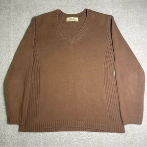 Cabela’s V-Neck Knit Sweater Women’s Large Brown Cotton Ribbed Pullover